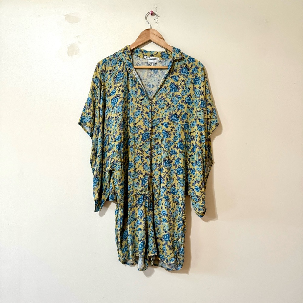 Novella Royale Romper Blue Rose Luna Floral Pattern Wide Sleeve Boho Small